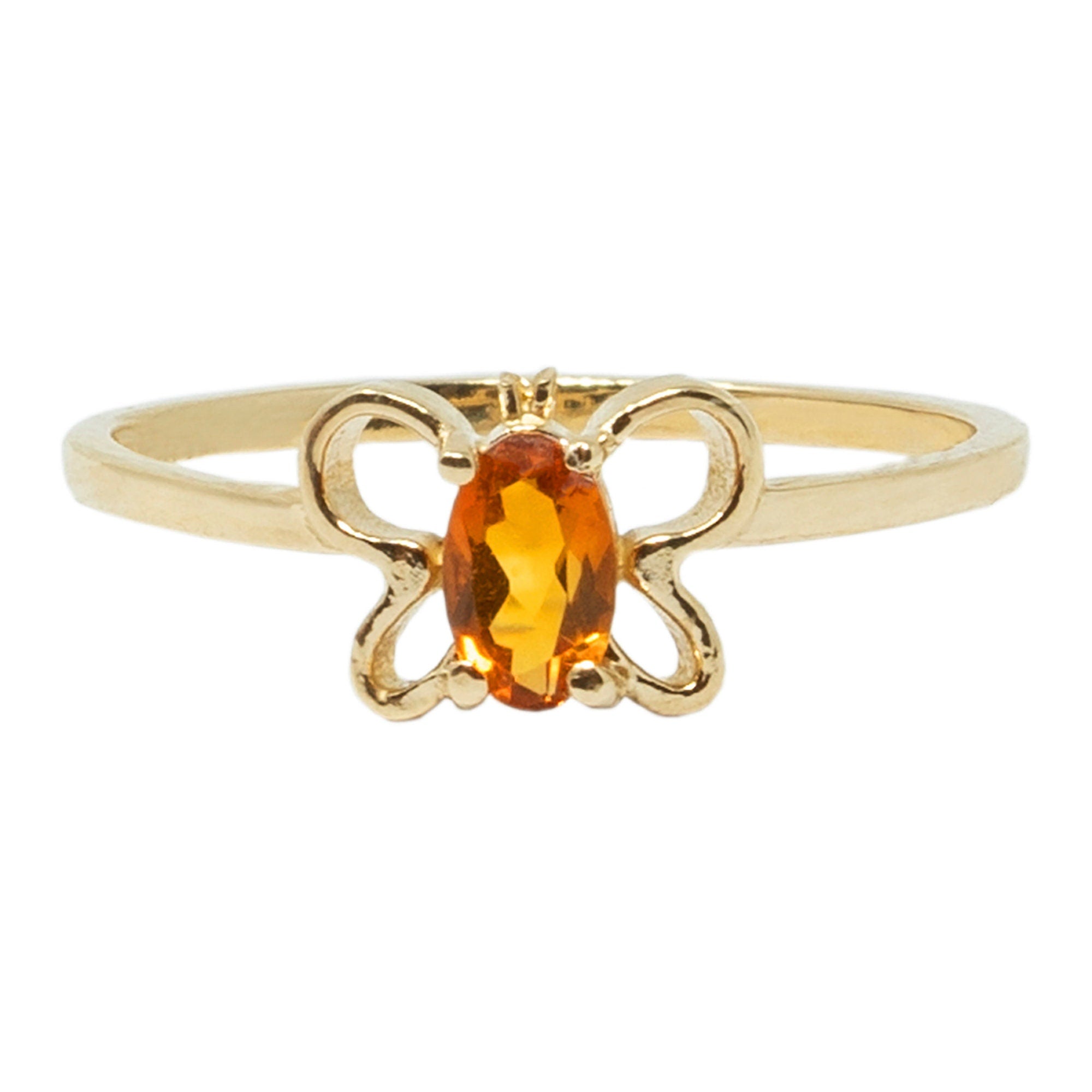 10K Yellow Gold Butterfly Baby Ring With 5x3mm Oval Genuine Gemstone, Ring For Baby, Gift For Baby, Kids Gemstone Ring, Child Gold Ring