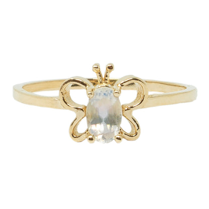 10K Yellow Gold Butterfly Baby Ring With 5x3mm Oval Genuine Gemstone, Ring For Baby, Gift For Baby, Kids Gemstone Ring, Child Gold Ring