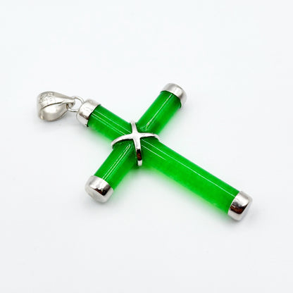Sterling Silver Genuine Green Jadeite Cross Pendant with Chain, Green Jade Cross Necklace, Christmas Gift , New Year Gift