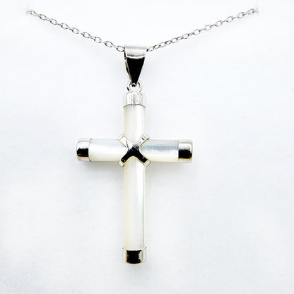 Sterling Silver Genuine Mother of Pearl Cross Pendant with Chain, White Cross Necklace, Christmas Gift , New Year Gift