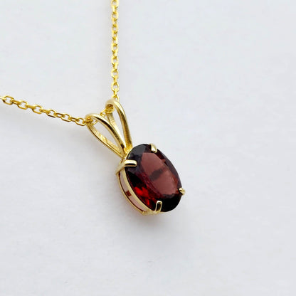 Gold Garnet Pendant Necklace, 10K Yellow Gold Garnet 8x6mm Pendant, January Birthstone, Birthstone Necklace, Necklace For Her