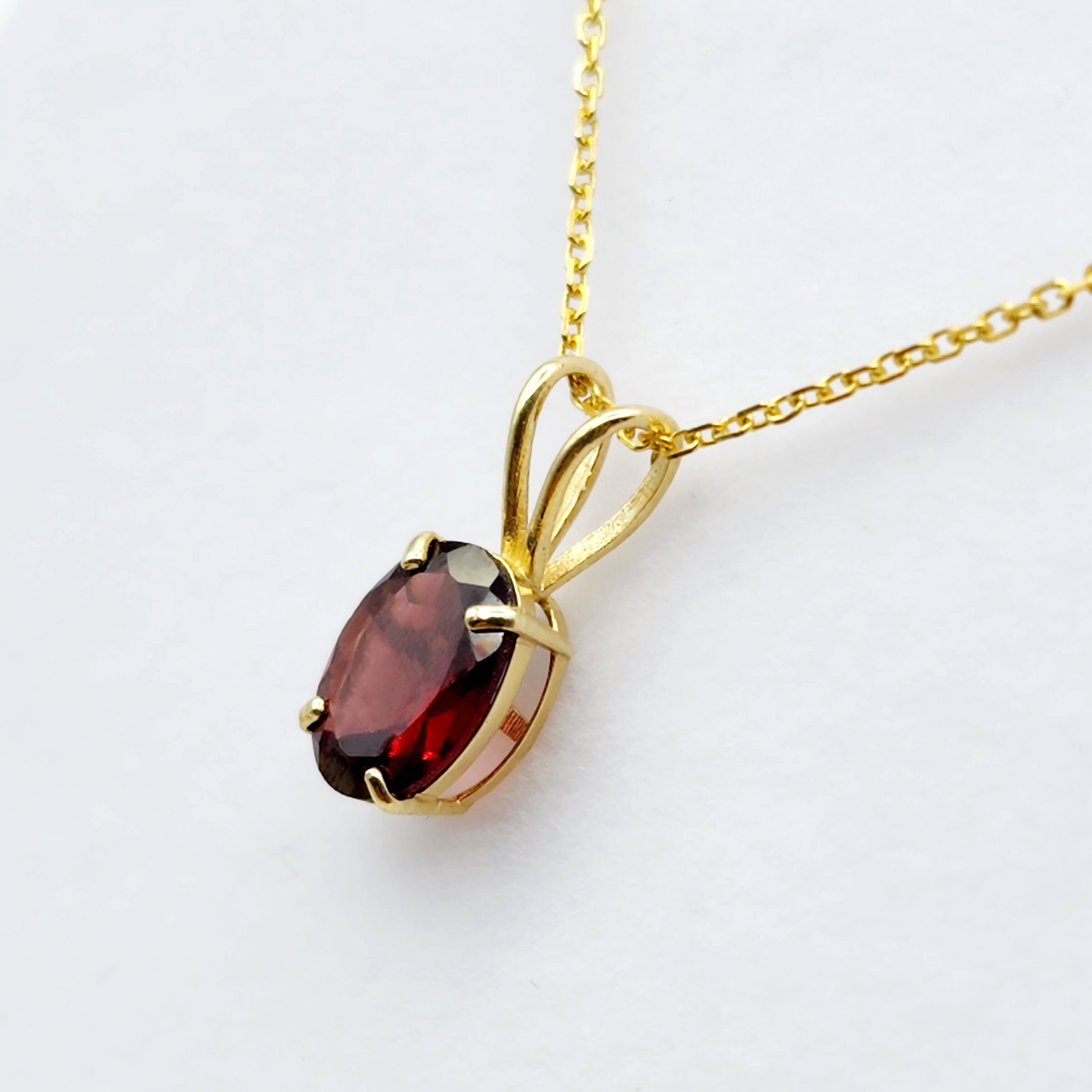 Gold Garnet Pendant Necklace, 10K Yellow Gold Garnet 8x6mm Pendant, January Birthstone, Birthstone Necklace, Necklace For Her