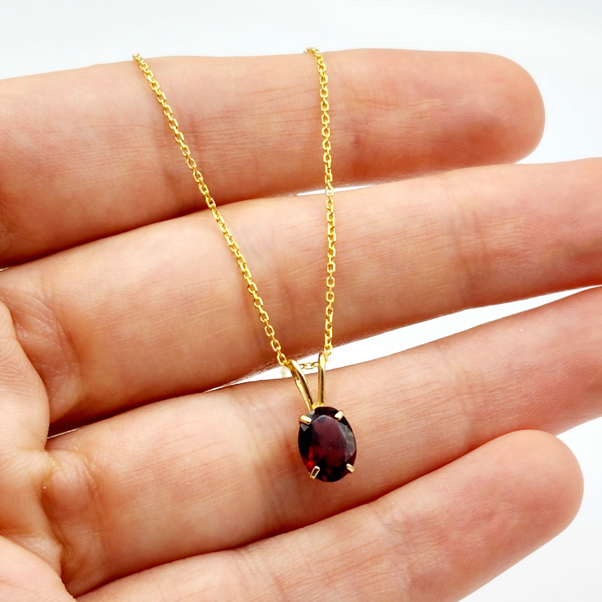 Gold Garnet Pendant Necklace, 10K Yellow Gold Garnet 8x6mm Pendant, January Birthstone, Birthstone Necklace, Necklace For Her