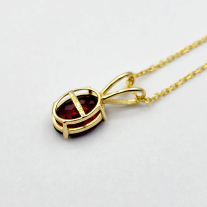 Gold Garnet Pendant Necklace, 10K Yellow Gold Garnet 8x6mm Pendant, January Birthstone, Birthstone Necklace, Necklace For Her