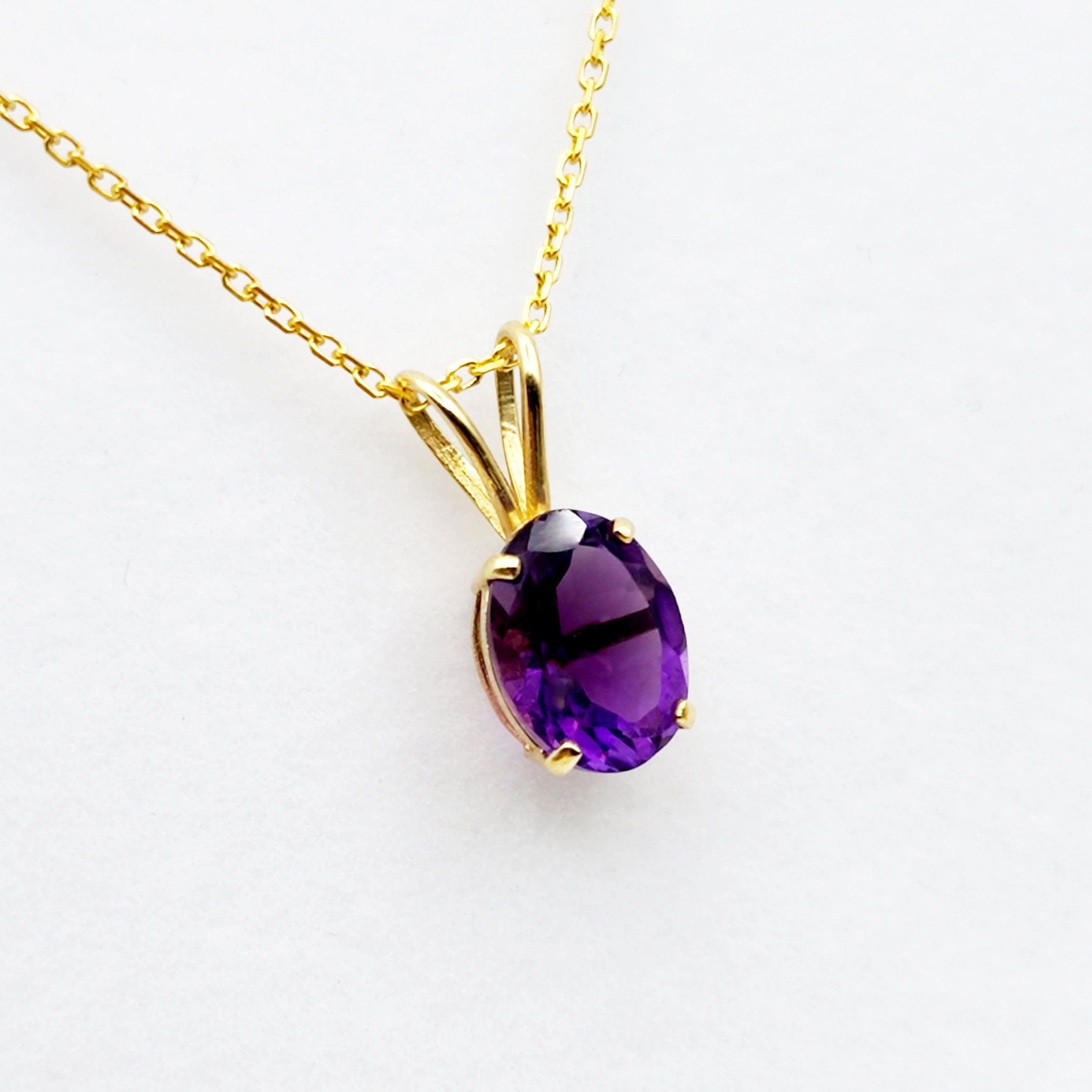 Gold Amethyst Pendant Necklace, 10K Yellow Gold Genuine Amethyst 8x6mm Pendant, February Birthstone, Birthstone Necklace, Necklace For Her