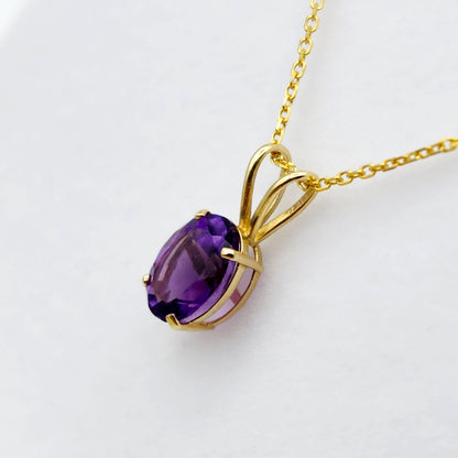 Gold Amethyst Pendant Necklace, 10K Yellow Gold Genuine Amethyst 8x6mm Pendant, February Birthstone, Birthstone Necklace, Necklace For Her