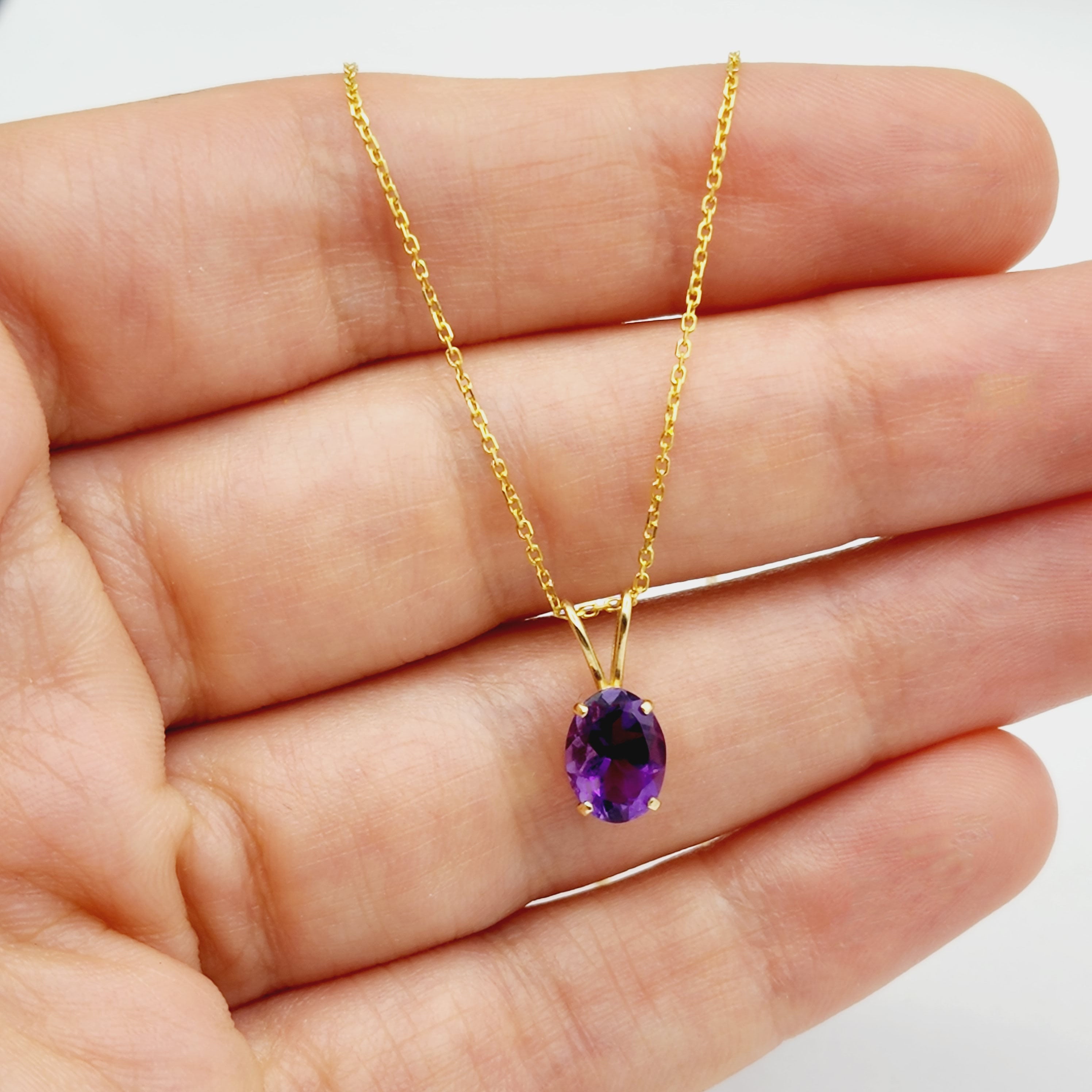 Gold Amethyst Pendant Necklace, 10K Yellow Gold Genuine Amethyst 8x6mm Pendant, February Birthstone, Birthstone Necklace, Necklace For Her