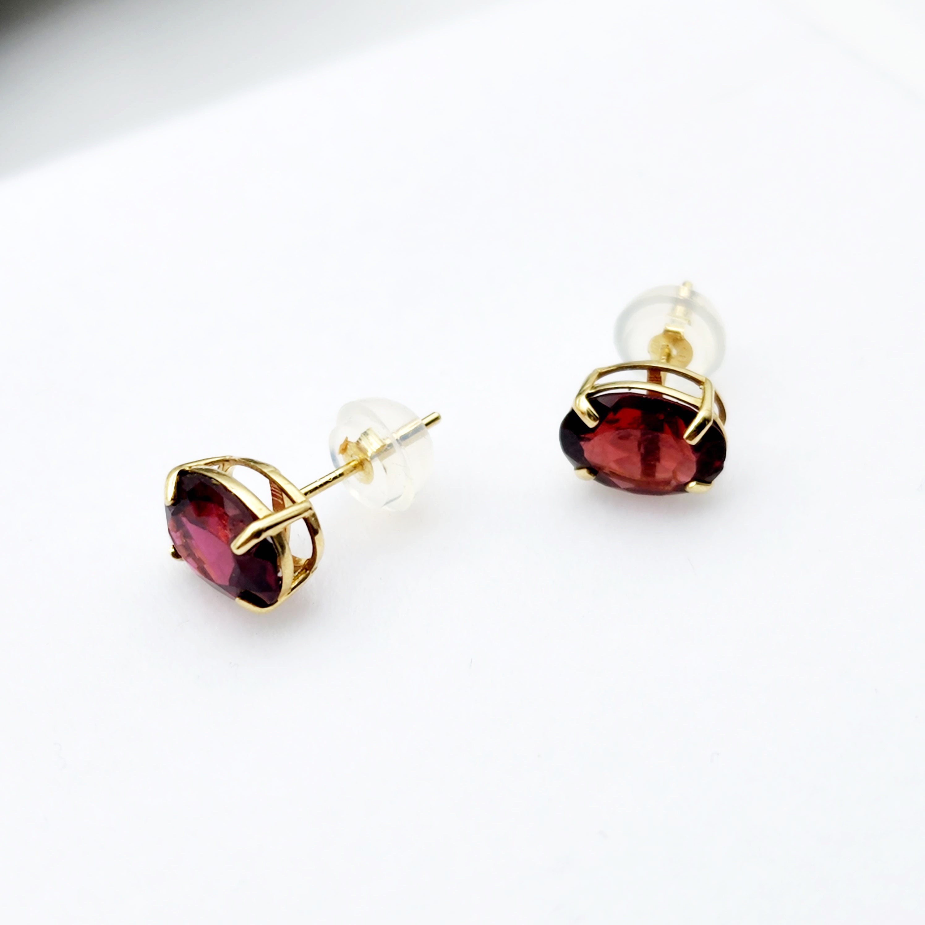 Gold Garnet Stud Earrings, 10K Yellow Gold Genuine Garnet 8x6mm Earrings, January Birthstone, Garnet Jewelry,  Earrings For Women