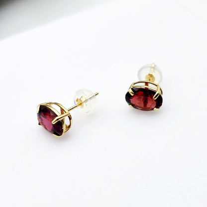 Gold Garnet Stud Earrings, 10K Yellow Gold Genuine Garnet 8x6mm Earrings, January Birthstone, Garnet Jewelry,  Earrings For Women