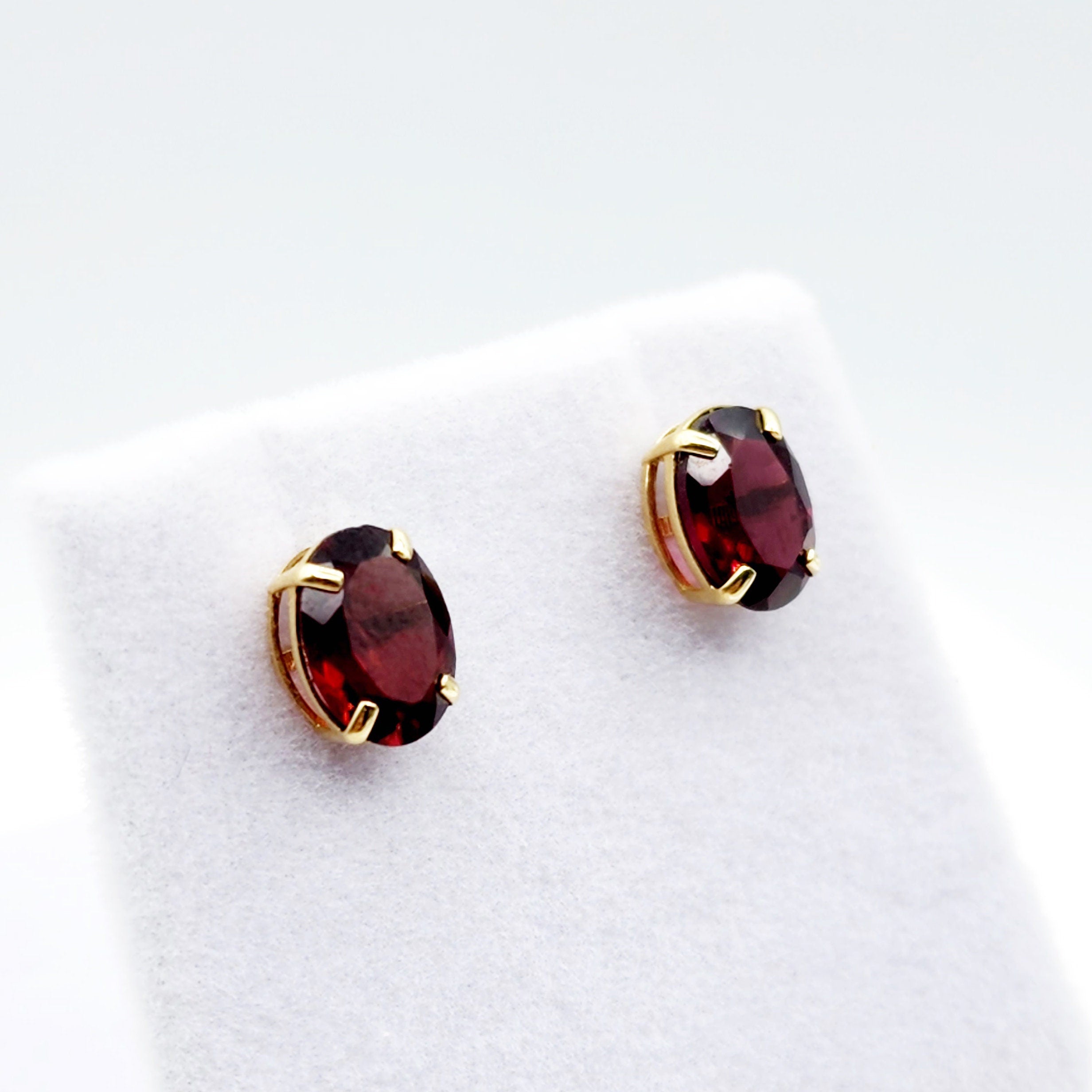 Gold Garnet Stud Earrings, 10K Yellow Gold Genuine Garnet 8x6mm Earrings, January Birthstone, Garnet Jewelry,  Earrings For Women