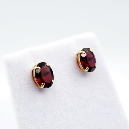 Gold Garnet Stud Earrings, 10K Yellow Gold Genuine Garnet 8x6mm Earrings, January Birthstone, Garnet Jewelry,  Earrings For Women