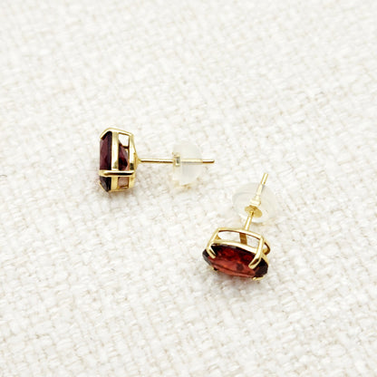 Gold Garnet Stud Earrings, 10K Yellow Gold Genuine Garnet 8x6mm Earrings, January Birthstone, Garnet Jewelry,  Earrings For Women
