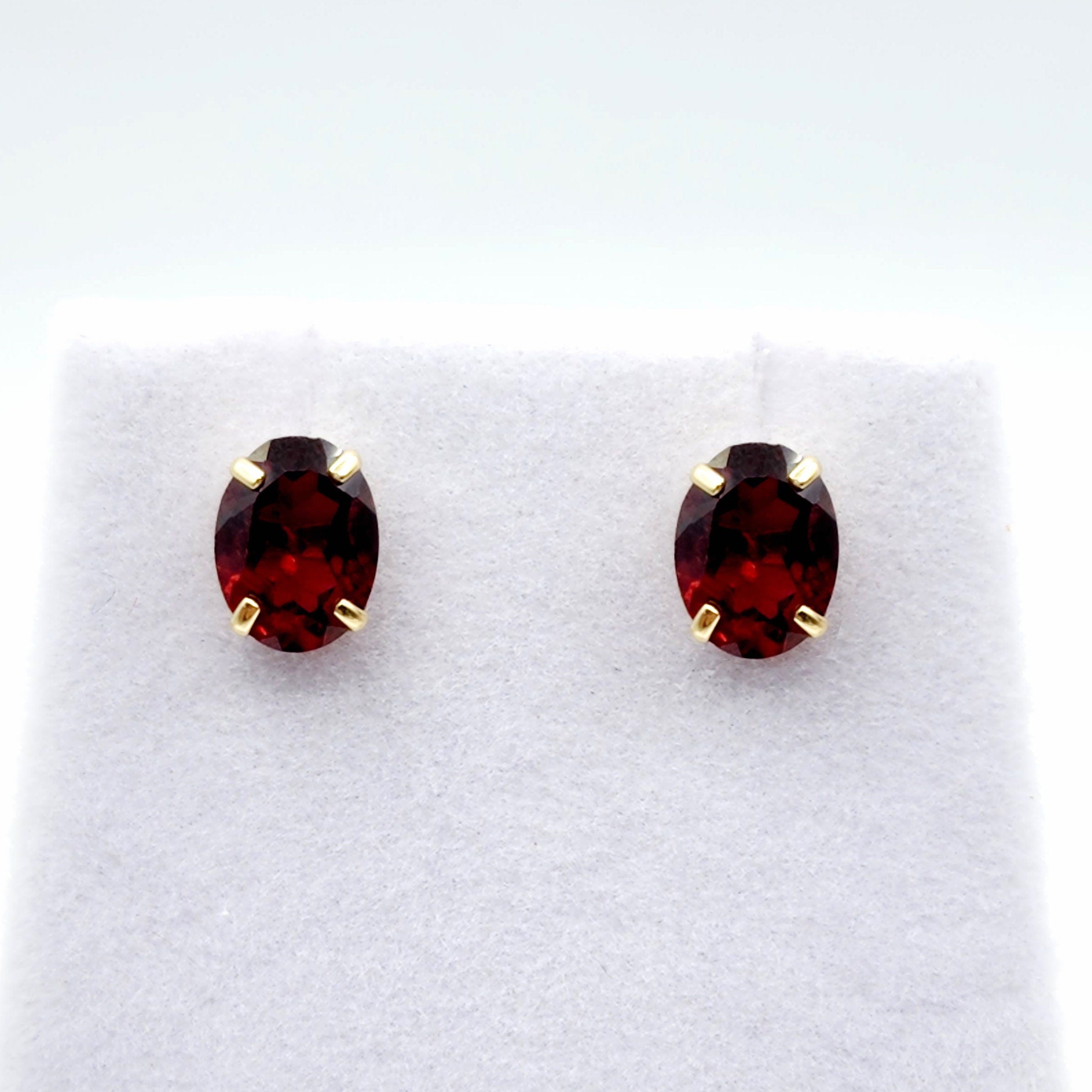 Gold Garnet Stud Earrings, 10K Yellow Gold Genuine Garnet 8x6mm Earrings, January Birthstone, Garnet Jewelry,  Earrings For Women