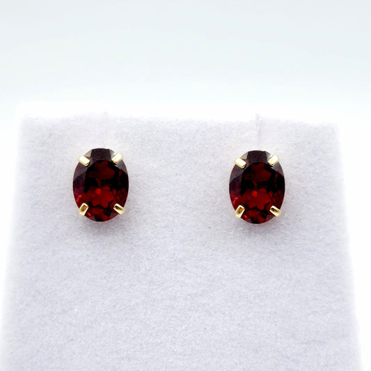 Gold Garnet Stud Earrings, 10K Yellow Gold Genuine Garnet 8x6mm Earrings, January Birthstone, Garnet Jewelry,  Earrings For Women