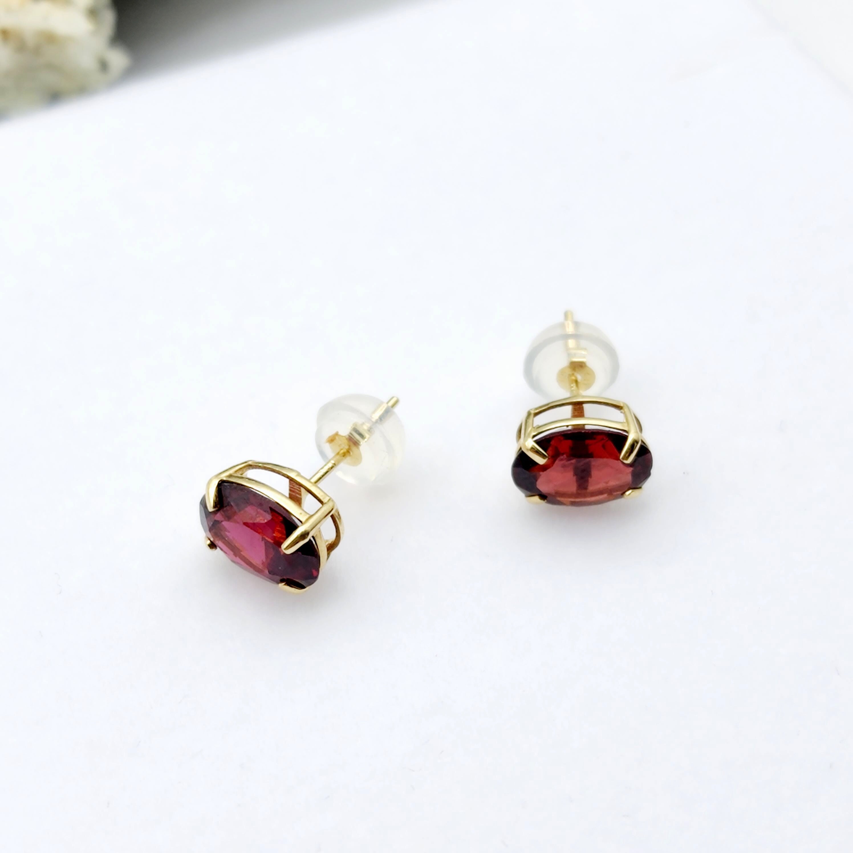 Gold Garnet Stud Earrings, 10K Yellow Gold Genuine Garnet 8x6mm Earrings, January Birthstone, Garnet Jewelry,  Earrings For Women