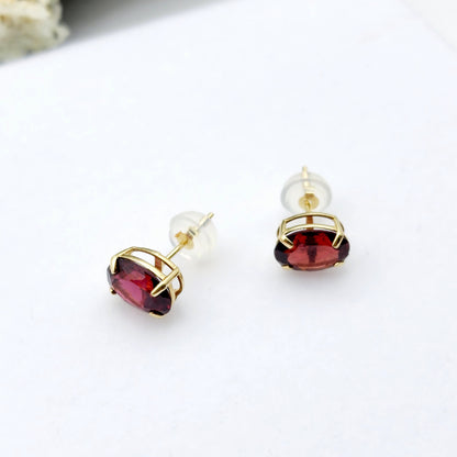 Gold Garnet Stud Earrings, 10K Yellow Gold Genuine Garnet 8x6mm Earrings, January Birthstone, Garnet Jewelry,  Earrings For Women