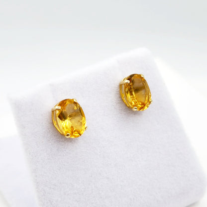 Gold Citrine Stud Earrings, 10K Yellow Gold Genuine Citrine 8x6mm Earrings, November Birthstone, Citrine Jewelry