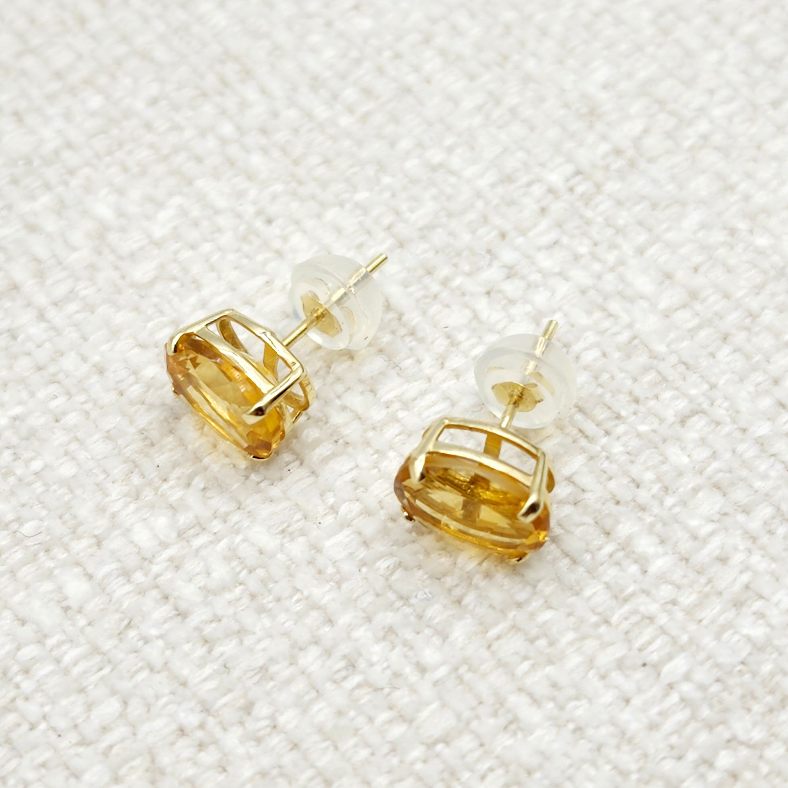 Gold Citrine Stud Earrings, 10K Yellow Gold Genuine Citrine 8x6mm Earrings, November Birthstone, Citrine Jewelry
