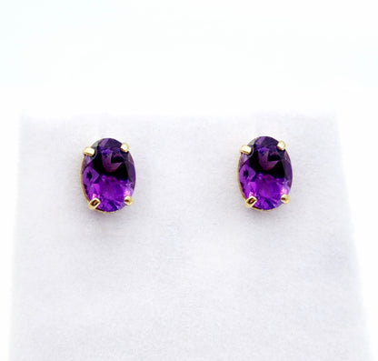 Gold Amethyst Stud Earrings, 10K Yellow Gold Genuine Amethyst 8x6mm Earrings, February Birthstone, Purple Jewelry, Dainty Earrings For Women
