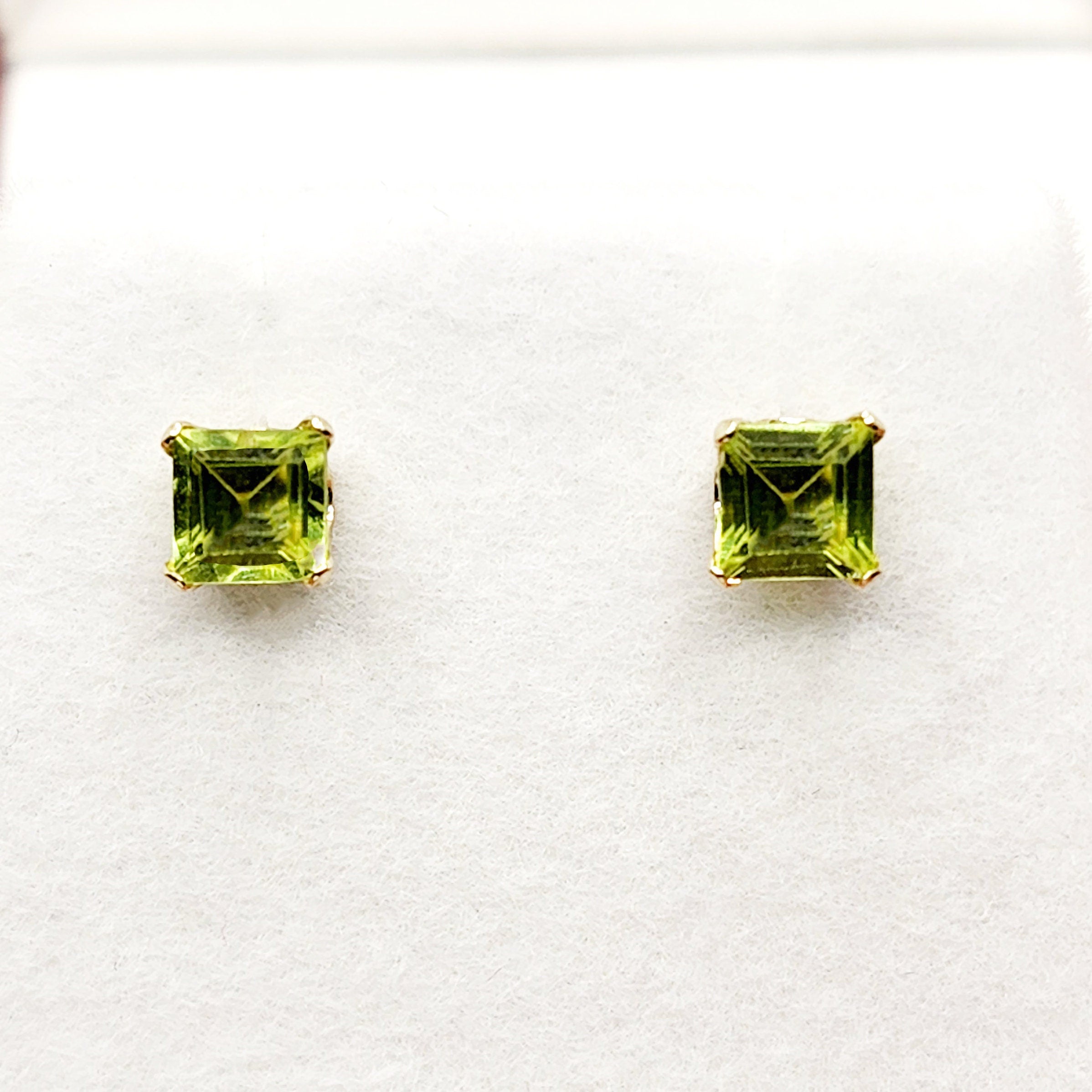 Gold Peridot Stud Earrings, 10K Gold Square Peridot 4mm Stud Earrings, August birthstone, Earrings For Her, Peridot jewelry, Gifts