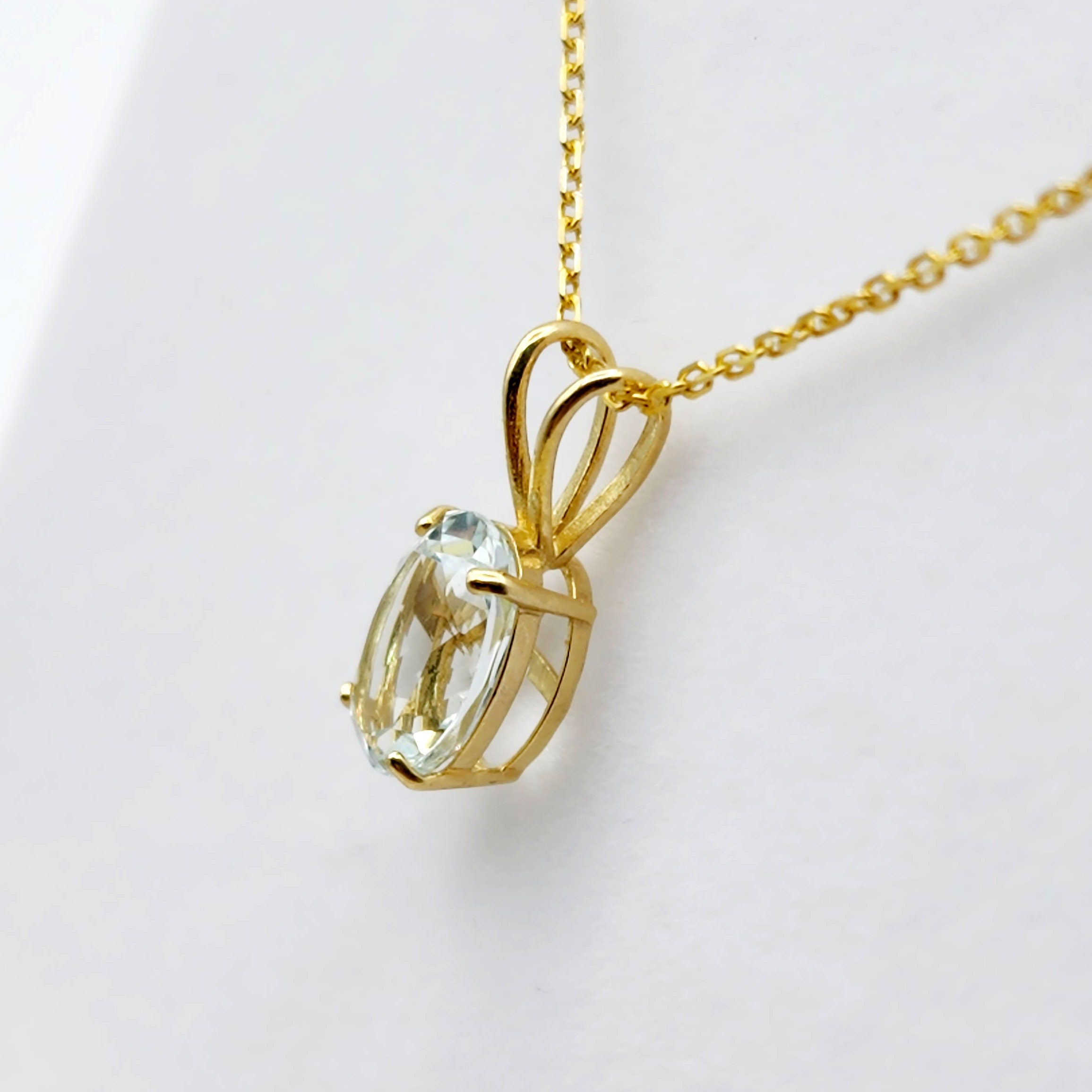 Gold Aquamarine Pendant Necklace, 10K Yellow Gold Aquamarine 8x6mm Pendant, March Birthstone, Birthstone Necklace, Necklace For Her