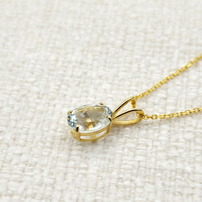Gold Aquamarine Pendant Necklace, 10K Yellow Gold Aquamarine 8x6mm Pendant, March Birthstone, Birthstone Necklace, Necklace For Her