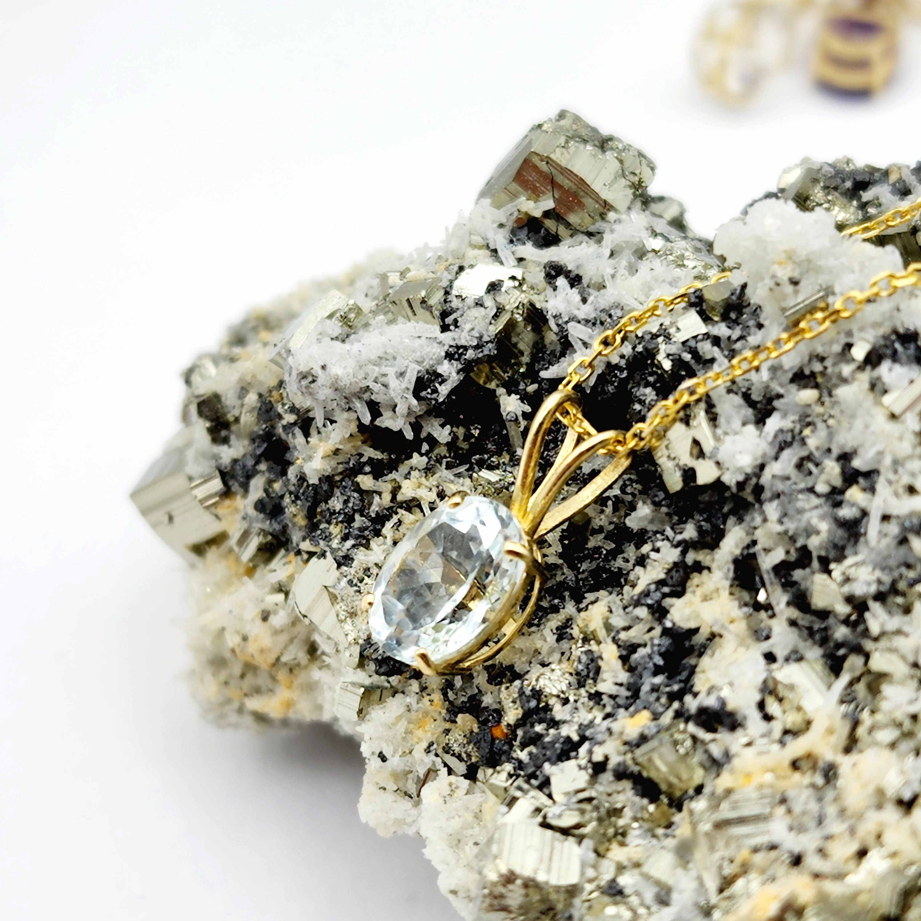 Gold Aquamarine Pendant Necklace, 10K Yellow Gold Aquamarine 8x6mm Pendant, March Birthstone, Birthstone Necklace, Necklace For Her