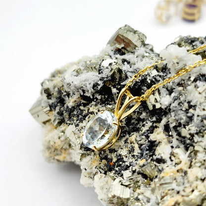 Gold Aquamarine Pendant Necklace, 10K Yellow Gold Aquamarine 8x6mm Pendant, March Birthstone, Birthstone Necklace, Necklace For Her