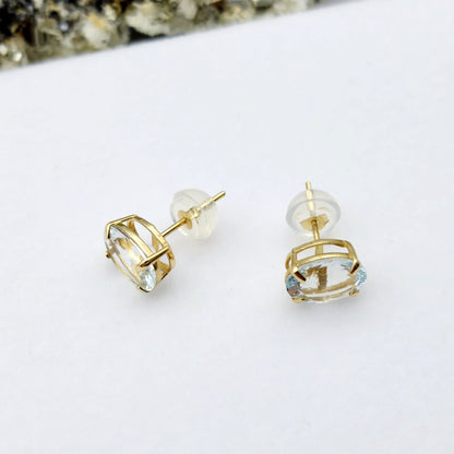 Gold Aquamarine Stud Earrings, 10K Yellow Gold Genuine Aquamarine 8x6mm Earrings, March Birthstone, Gemstone Jewelry,  Earrings For Women