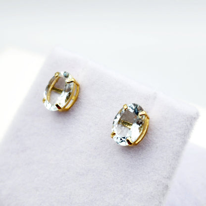Gold Aquamarine Stud Earrings, 10K Yellow Gold Genuine Aquamarine 8x6mm Earrings, March Birthstone, Gemstone Jewelry,  Earrings For Women