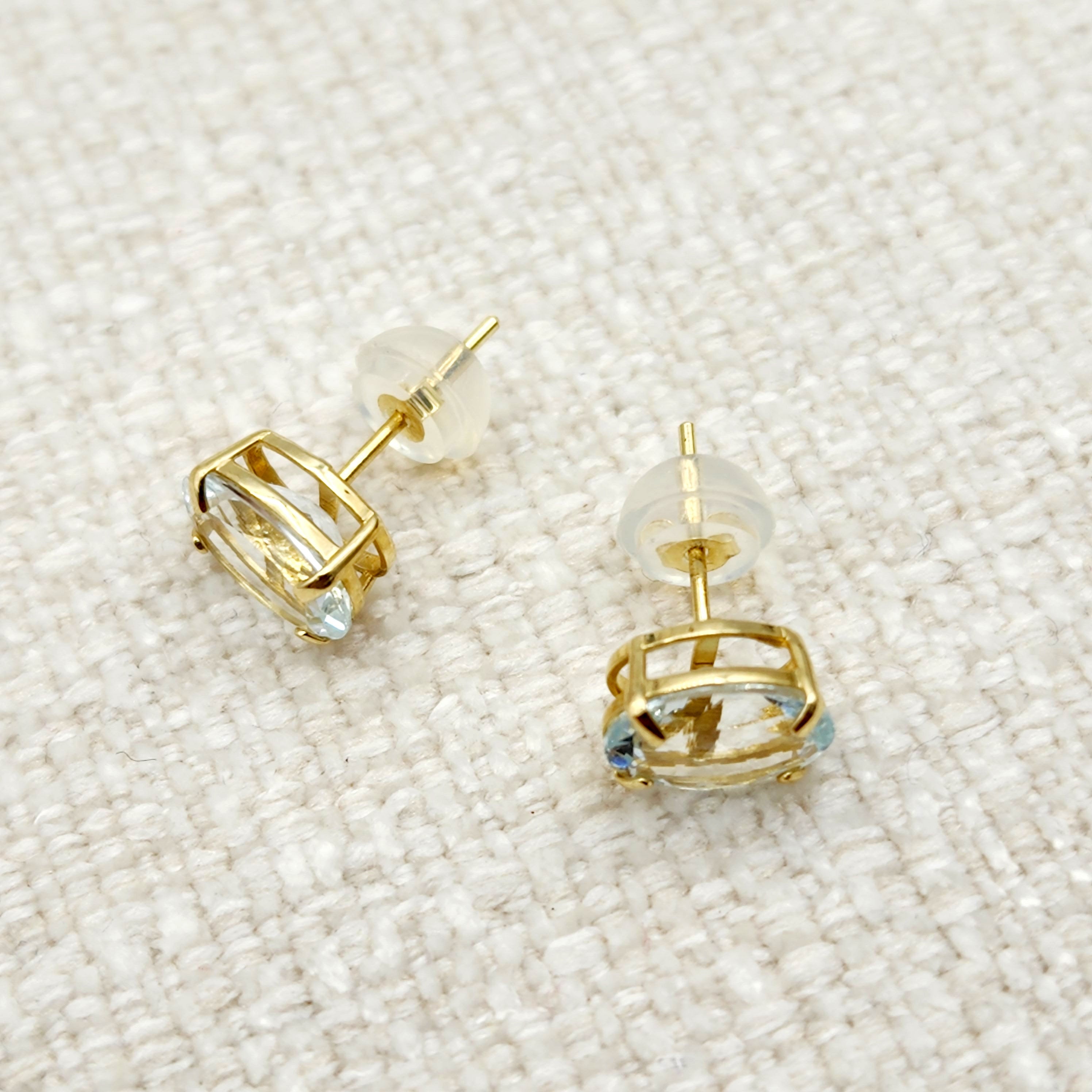 Gold Aquamarine Stud Earrings, 10K Yellow Gold Genuine Aquamarine 8x6mm Earrings, March Birthstone, Gemstone Jewelry,  Earrings For Women