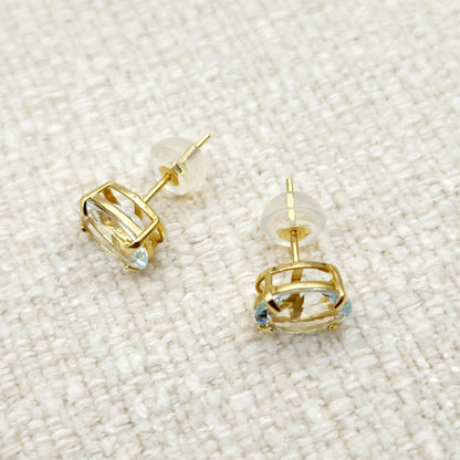 Gold Aquamarine Stud Earrings, 10K Yellow Gold Genuine Aquamarine 8x6mm Earrings, March Birthstone, Gemstone Jewelry,  Earrings For Women