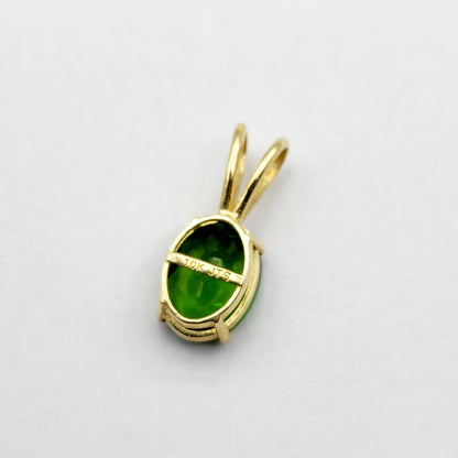Gold Green Chrome Diopside Pendant Necklace, 10K Yellow Gold Chrome Diopside 8x6mm Pendant, Green Gemstone Necklace For Women, Gift For Her