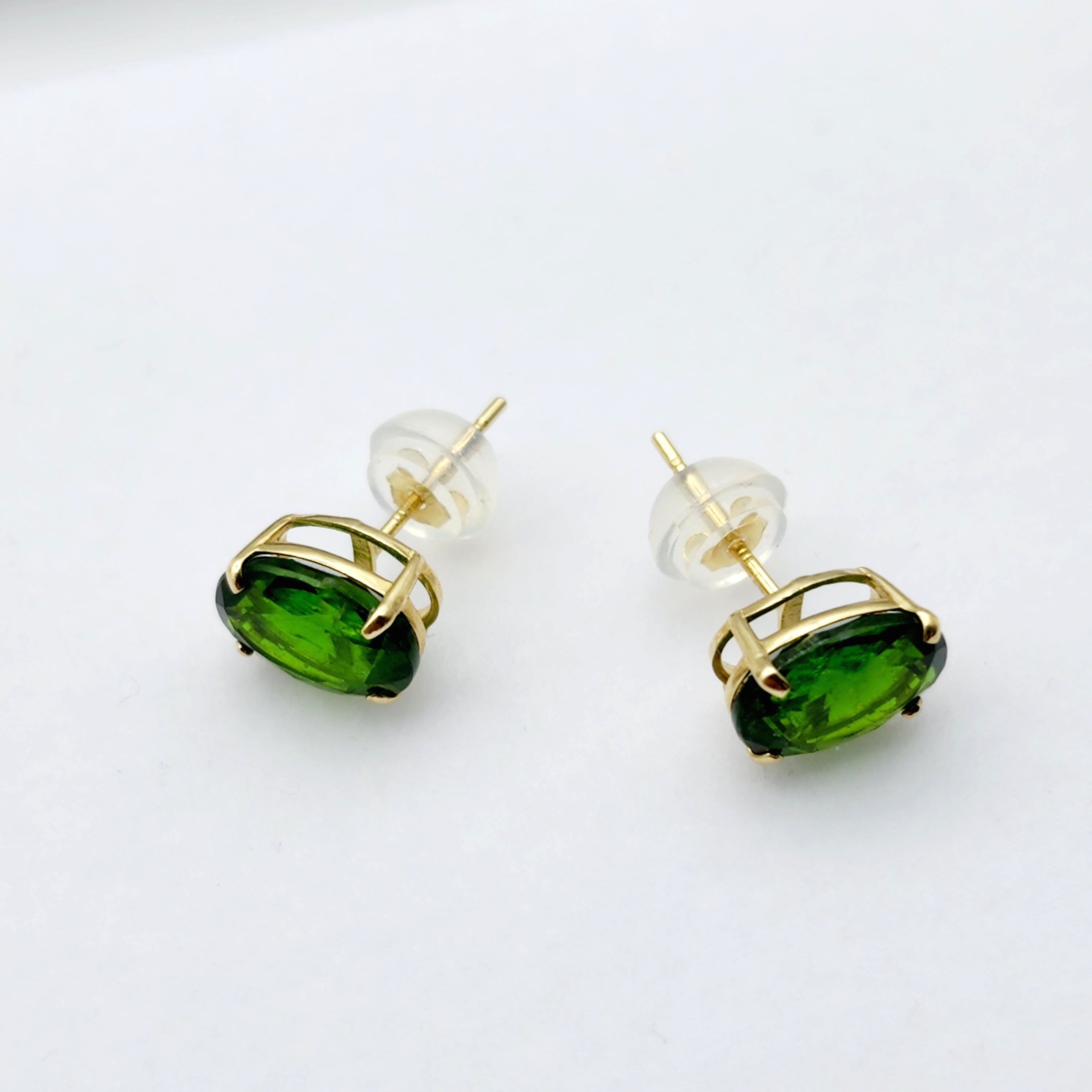 Gold Chrome Diopside Stud Earrings, 10K Yellow Gold Genuine Green Chrome Diopside 8x6mm Earrings, Gemstone Jewelry,  Earrings For Women