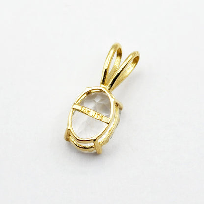 Gold White Topaz Pendant Necklace, 10K Yellow Gold White Topaz 8x6mm Pendant, Necklace For Her, Gift For Women, Gemstone Necklace