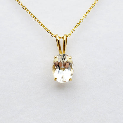 Gold White Topaz Pendant Necklace, 10K Yellow Gold White Topaz 8x6mm Pendant, Necklace For Her, Gift For Women, Gemstone Necklace