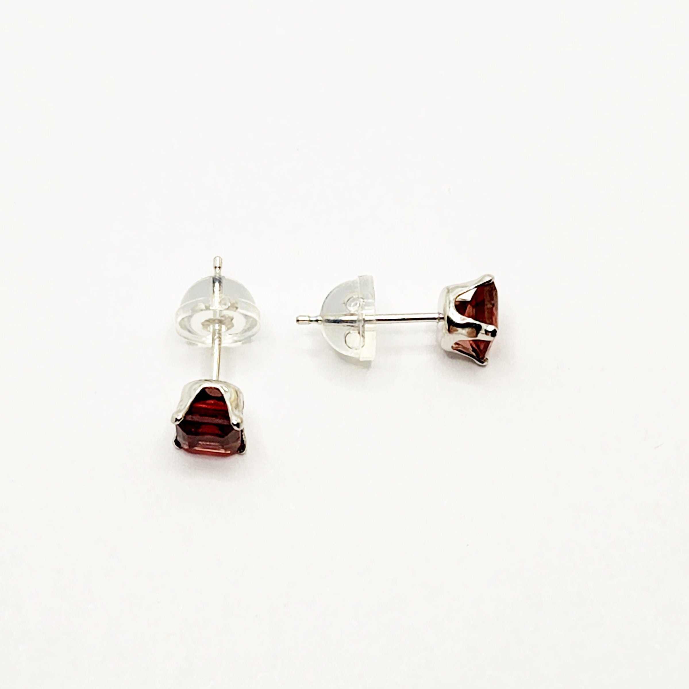 Gold Garnet Earrings, 10K White Gold Genuine Garnet 4x4mm Stud Earrings, January Birthstone, Earrings For Women, Handmade Earrings
