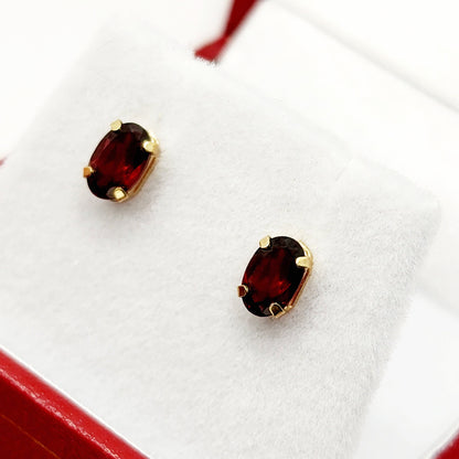 Gold Garnet Stud Earrings, 10K Yellow Gold Genuine Garnet 6x4mm Stud Earrings, January Birthstone, Garnet Jewelry, Garnet Earrings