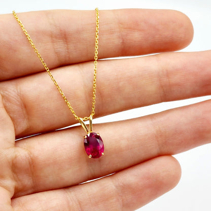 Gold Ruby Pendant Necklace, 10K Yellow Gold Ruby 8x6mm Pendant, Birthstone Necklace For Women, Gift For Her