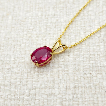 Gold Ruby Pendant Necklace, 10K Yellow Gold Ruby 8x6mm Pendant, Birthstone Necklace For Women, Gift For Her