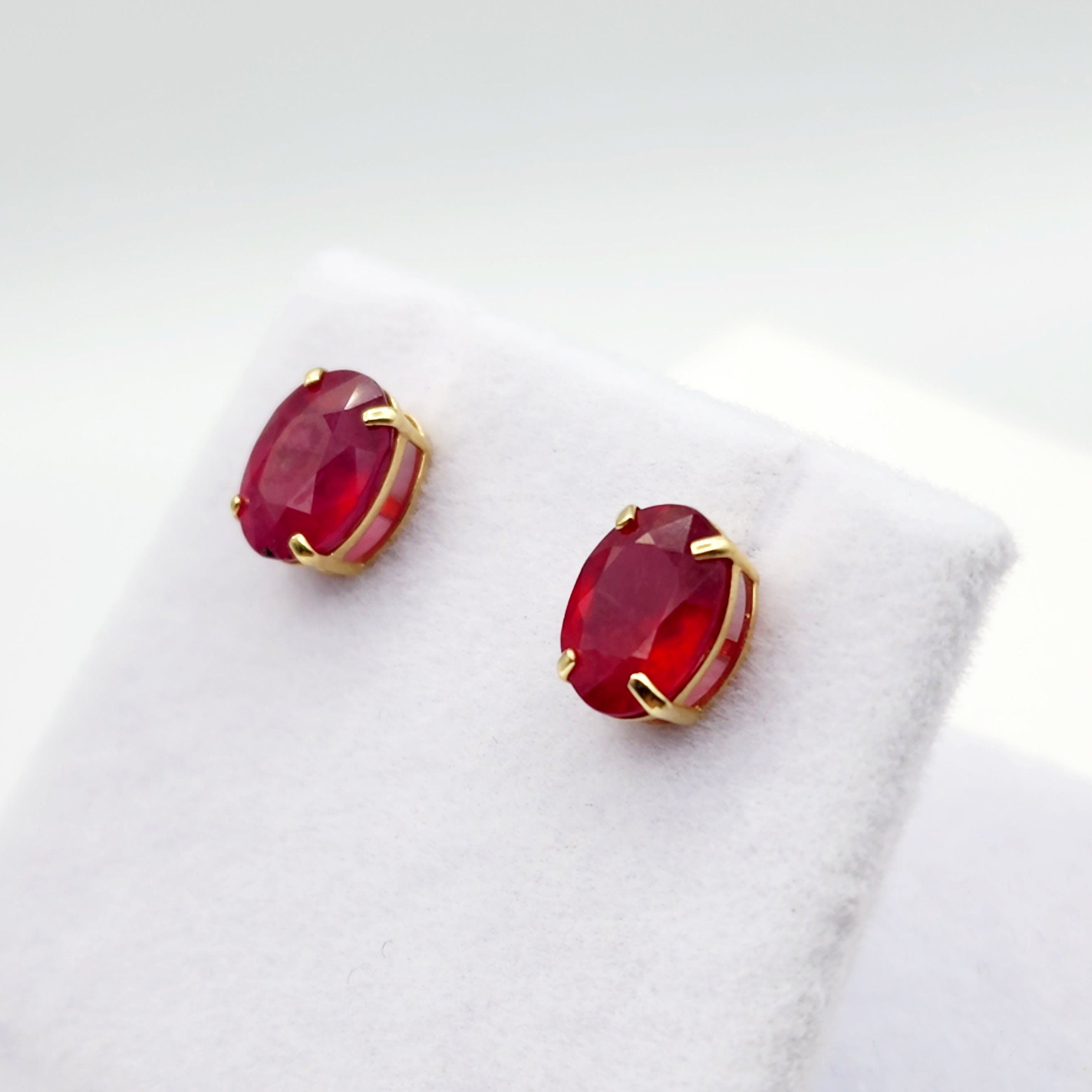 Gold Ruby Stud Earrings, 10K Yellow Gold Genuine Ruby 8x6mm Earrings, Gemstone Jewelry,  Earrings For Women