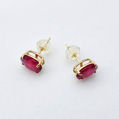 Gold Ruby Stud Earrings, 10K Yellow Gold Genuine Ruby 8x6mm Earrings, Gemstone Jewelry,  Earrings For Women