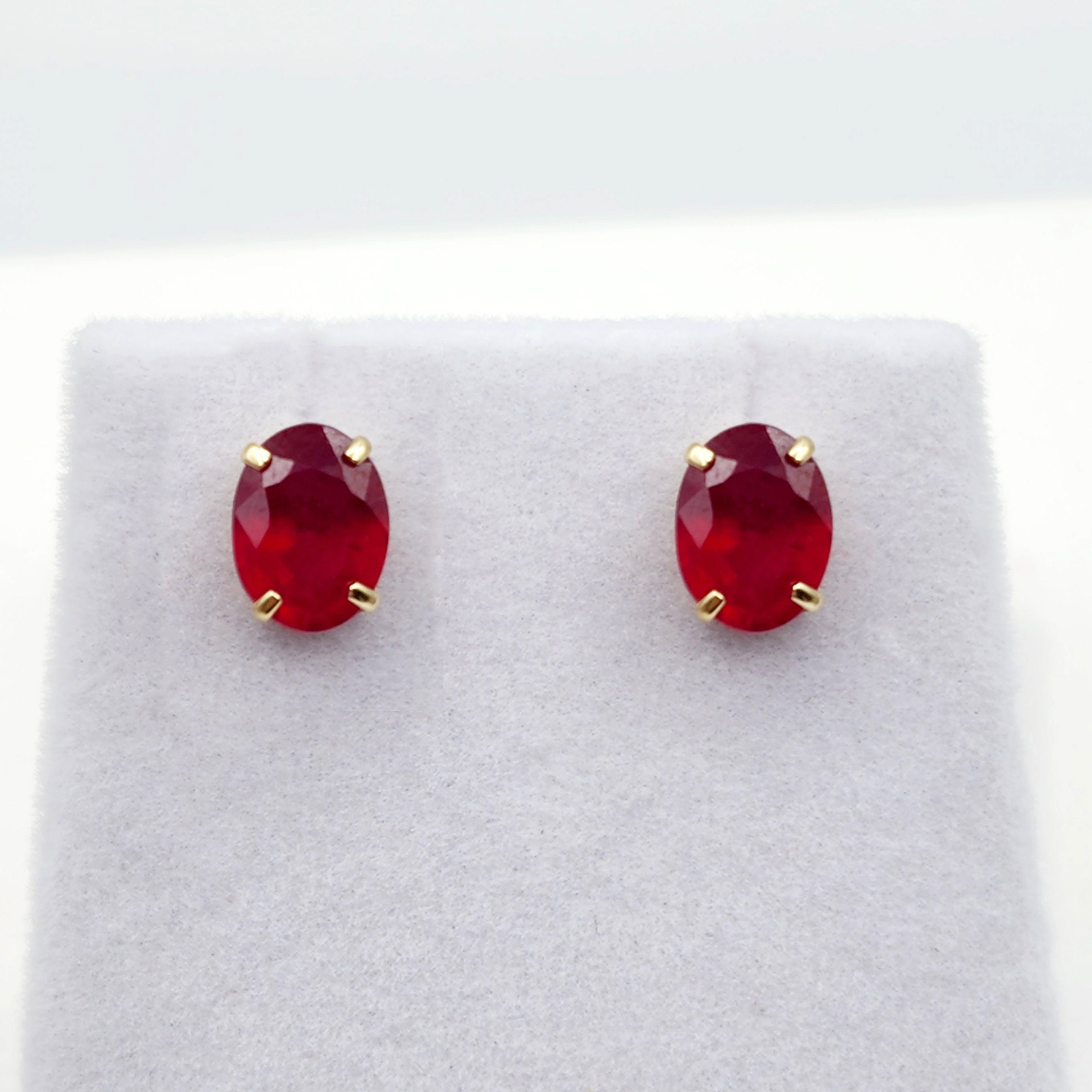 Gold Ruby Stud Earrings, 10K Yellow Gold Genuine Ruby 8x6mm Earrings, Gemstone Jewelry,  Earrings For Women