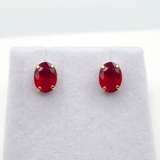 Gold Ruby Stud Earrings, 10K Yellow Gold Genuine Ruby 8x6mm Earrings, Gemstone Jewelry,  Earrings For Women