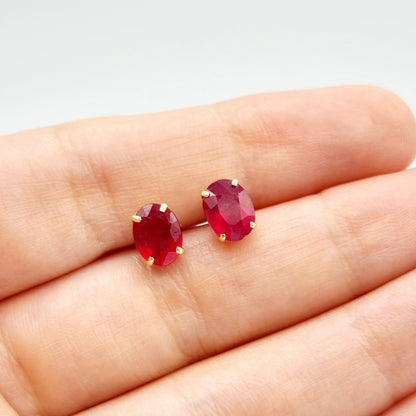 Gold Ruby Stud Earrings, 10K Yellow Gold Genuine Ruby 8x6mm Earrings, Gemstone Jewelry,  Earrings For Women
