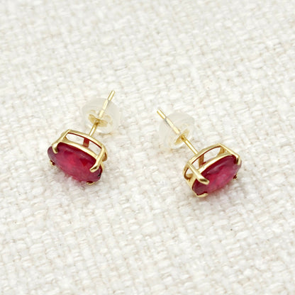 Gold Ruby Stud Earrings, 10K Yellow Gold Genuine Ruby 8x6mm Earrings, Gemstone Jewelry,  Earrings For Women