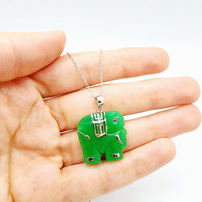 Sterling Silver Dyed Jade Elephant Necklace, Animal Pendant , Natural Jade Elephant Necklace, Elephant Jewelry