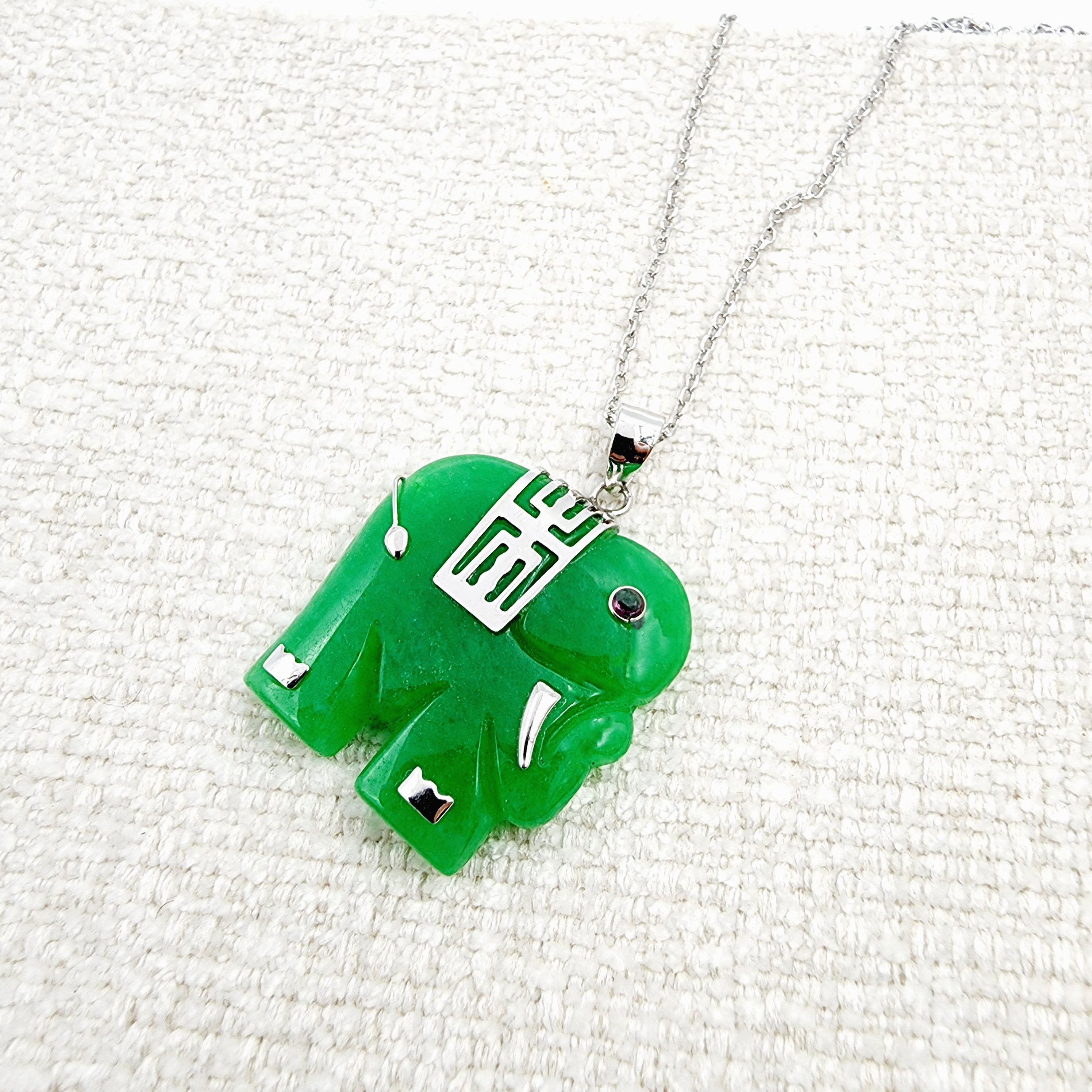 Sterling Silver Dyed Jade Elephant Necklace, Animal Pendant , Natural Jade Elephant Necklace, Elephant Jewelry