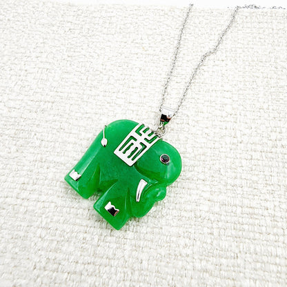 Sterling Silver Dyed Jade Elephant Necklace, Animal Pendant , Natural Jade Elephant Necklace, Elephant Jewelry