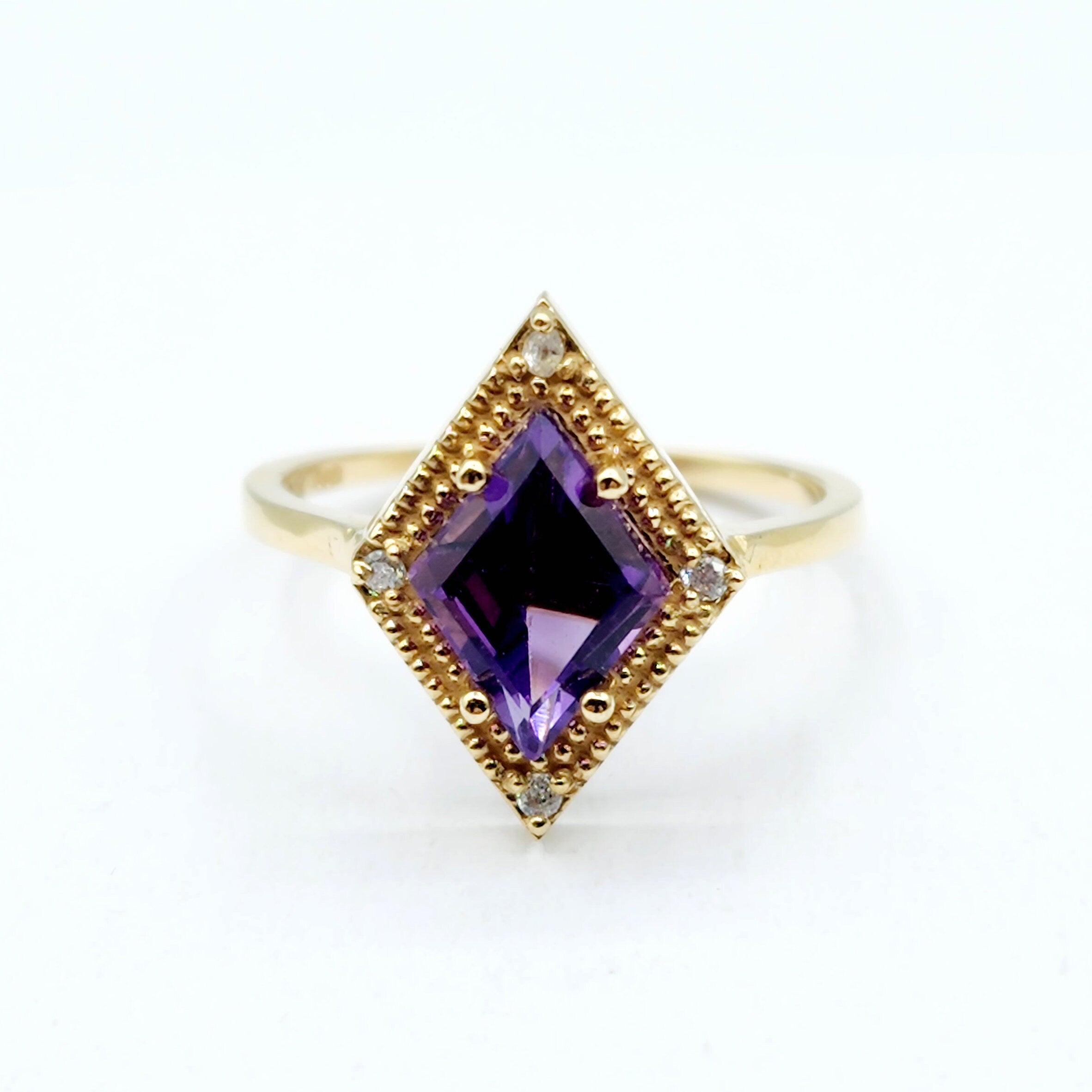 Gold Amethyst Ring, 14K Yellow Gold Amethyst 1.5ct with Diamond 0.04ct Ring, February Birthstone Ring, Rings For Women